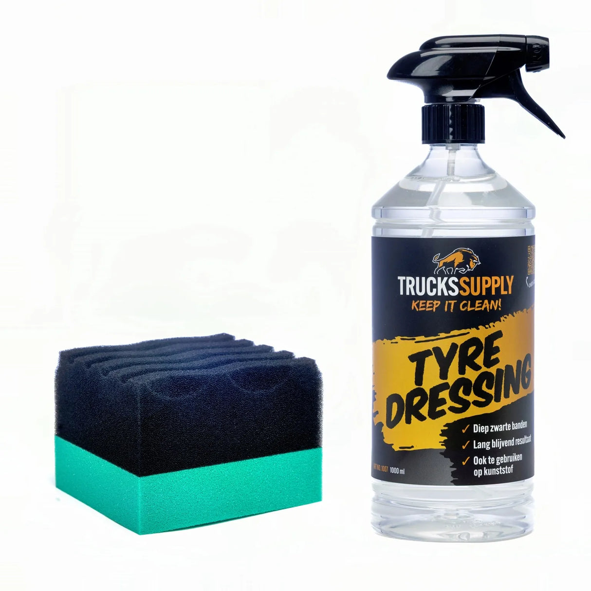 Bandenzwart en bandenspons pakket vrachtwagenbanden onderhoud